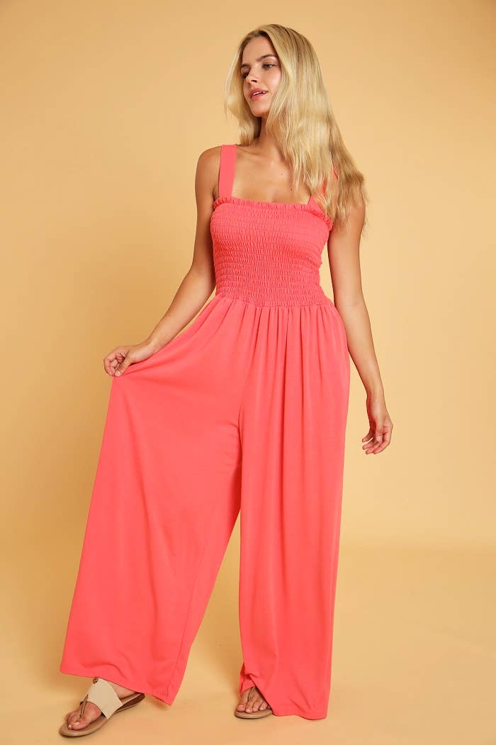 Sleeveless Jumpsuit with Smocking