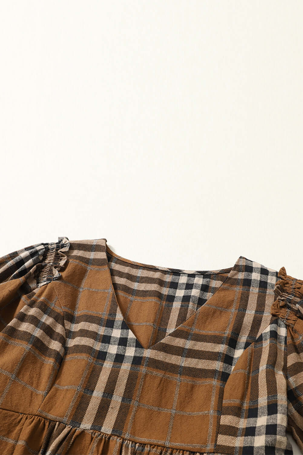 Brown Plaid Pattern Empire Waist Babydoll Dress - Dixie Hike & Style