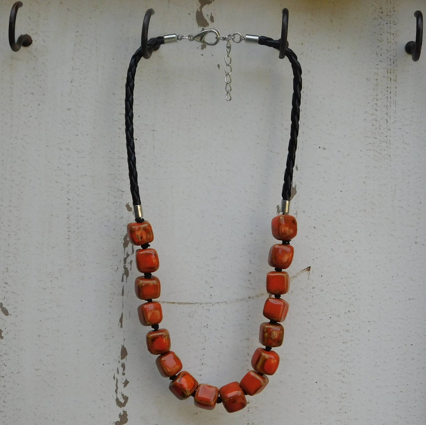 Clay Bead Short Necklace Square Beads