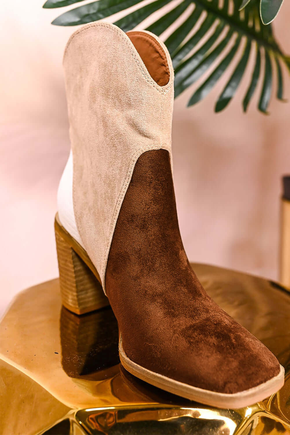 Chestnut Colorblock Suede Heeled Ankle Booties - Dixie Hike & Style
