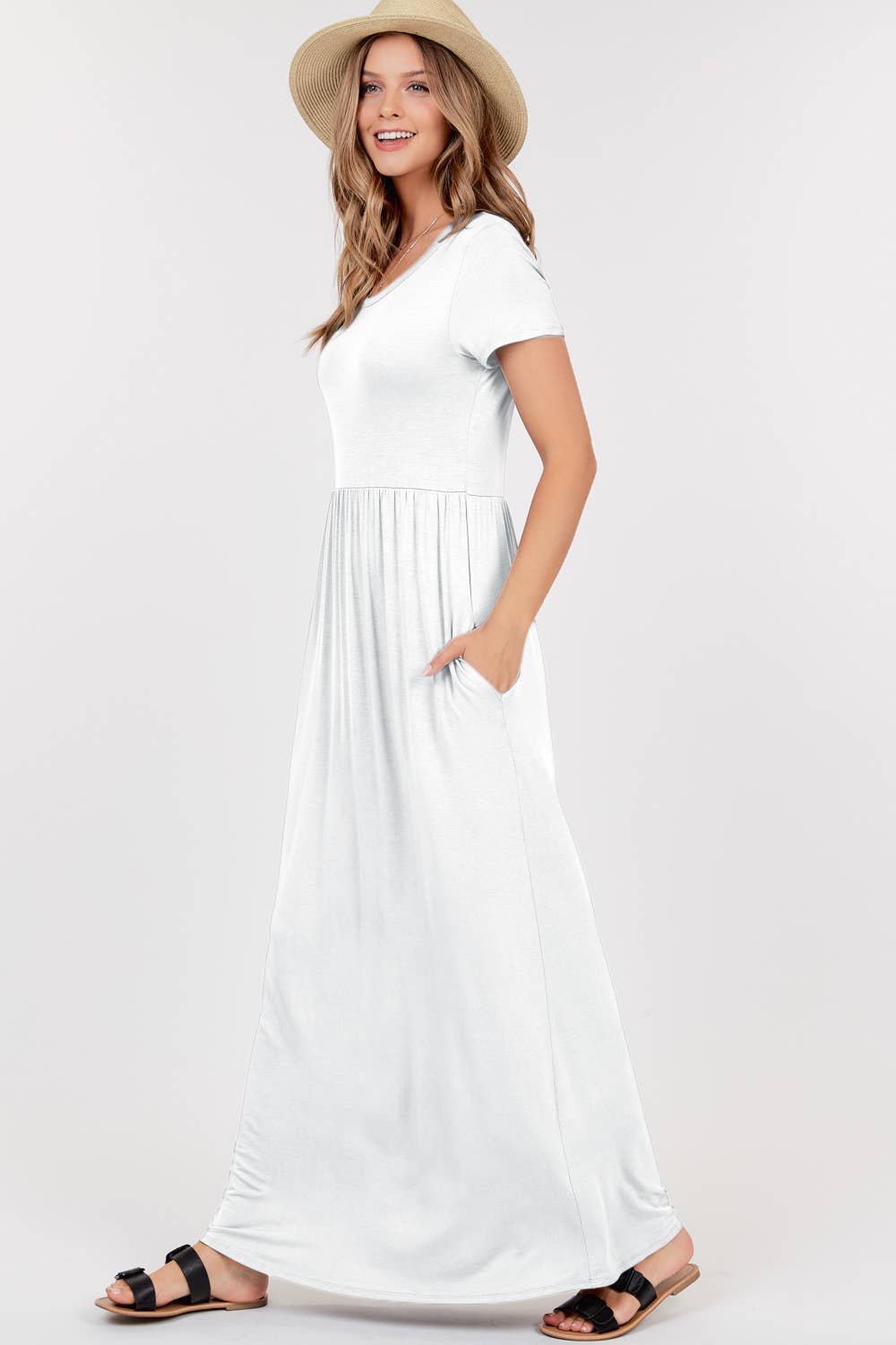 Short Sleeve Maxi Dress W Empire Waist
