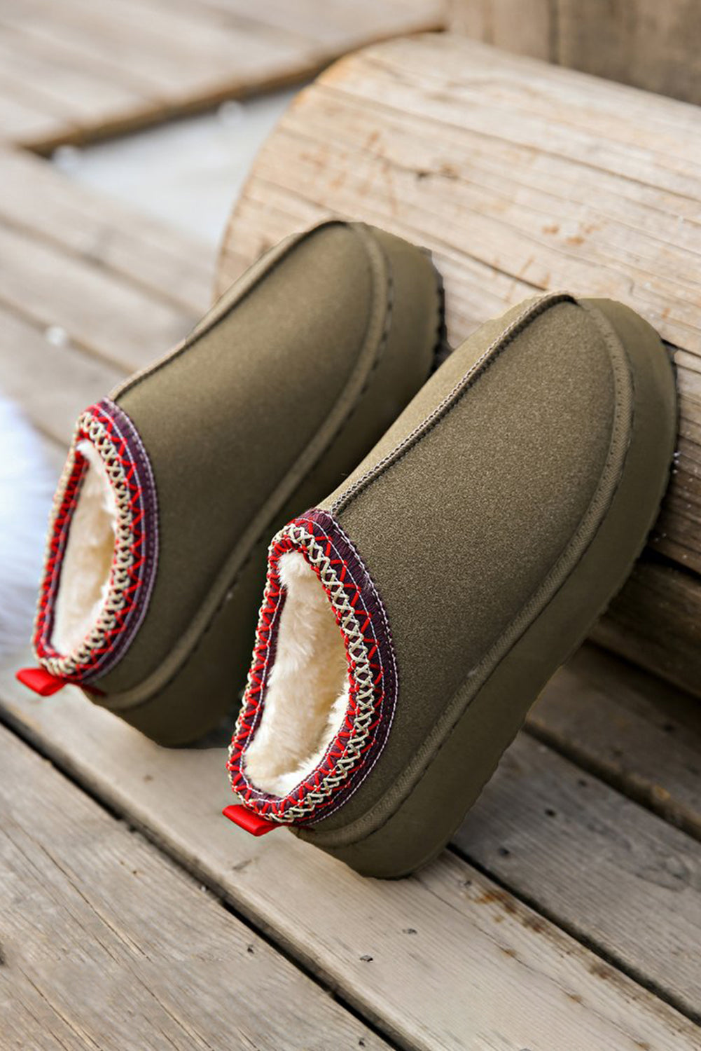 Sage Green Suede Contrast Print Plush Lined Snow Boots - Dixie Hike & Style