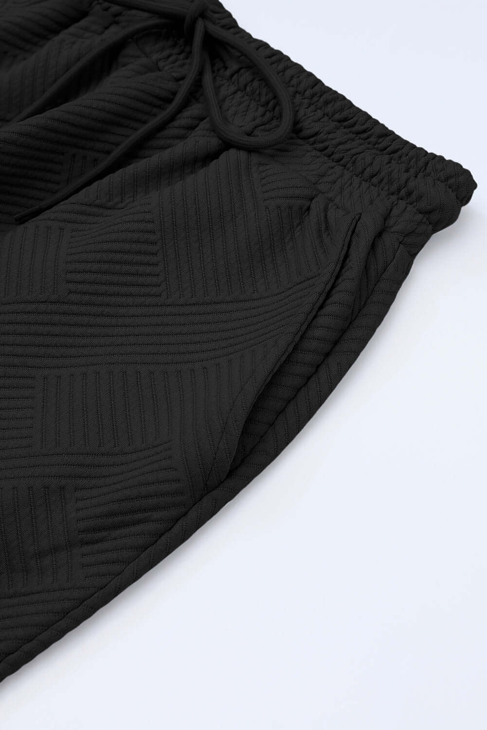 Black Textured Loose Fit T Shirt and Drawstring Pants Set - Dixie Hike & Style