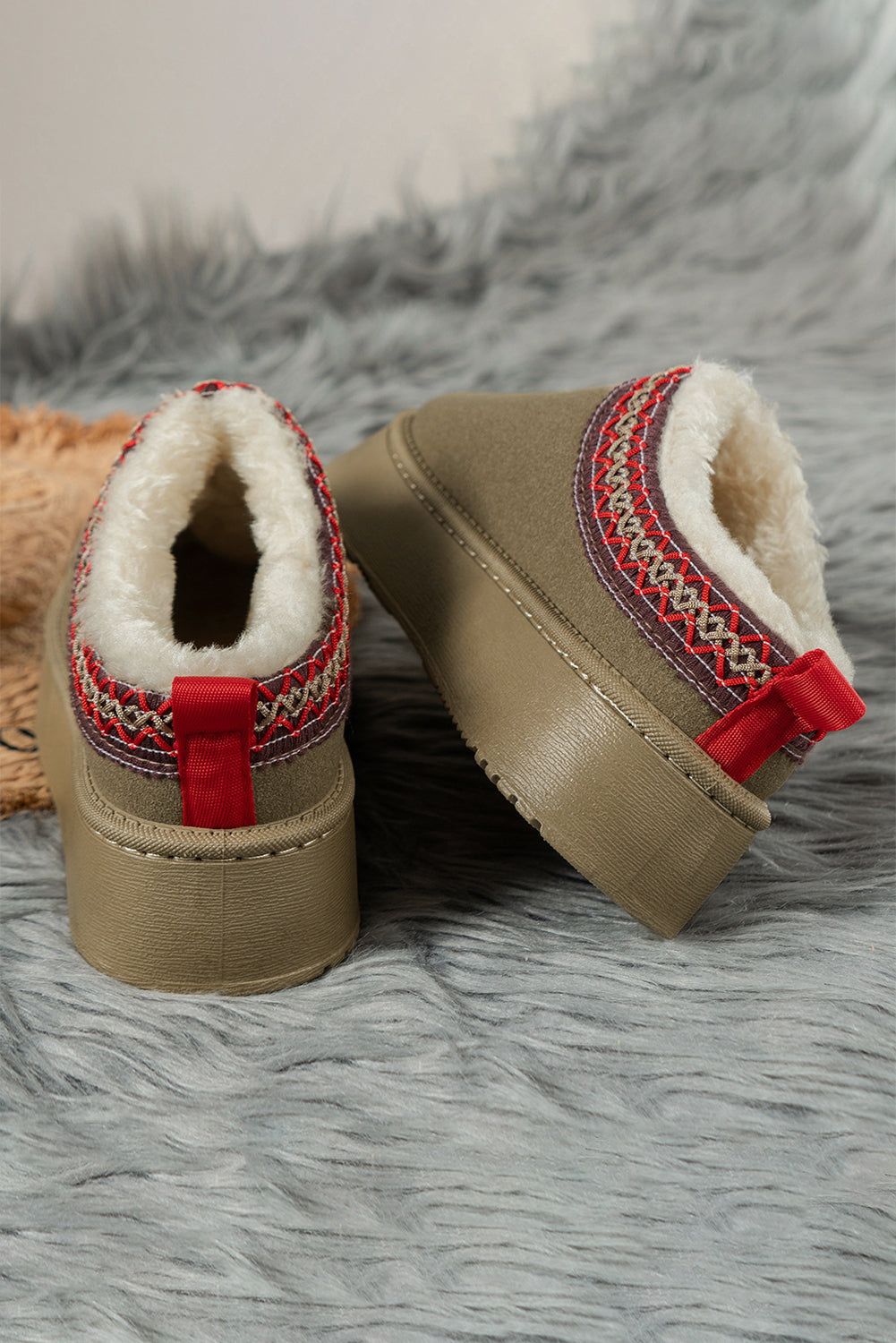 Sage Green Suede Contrast Print Plush Lined Snow Boots - Dixie Hike & Style