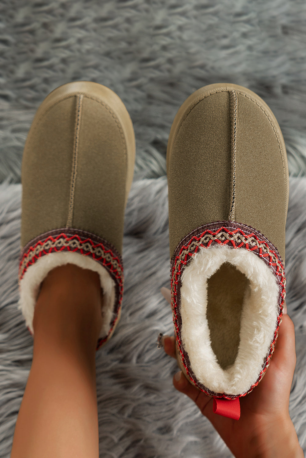 Sage Green Suede Contrast Print Plush Lined Snow Boots - Dixie Hike & Style