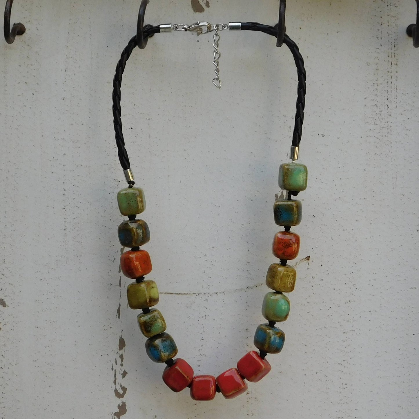 Clay Bead Short Necklace Square Beads