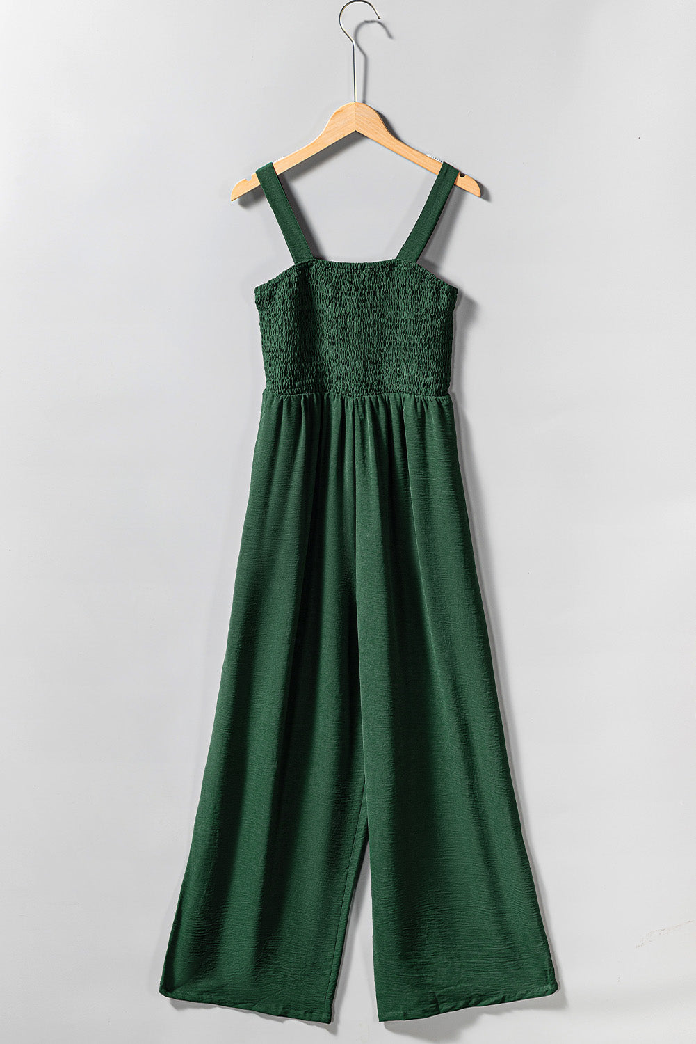 Green Smocked Sleeveless Wide Leg Jumpsuit with Pockets - Dixie Hike & Style