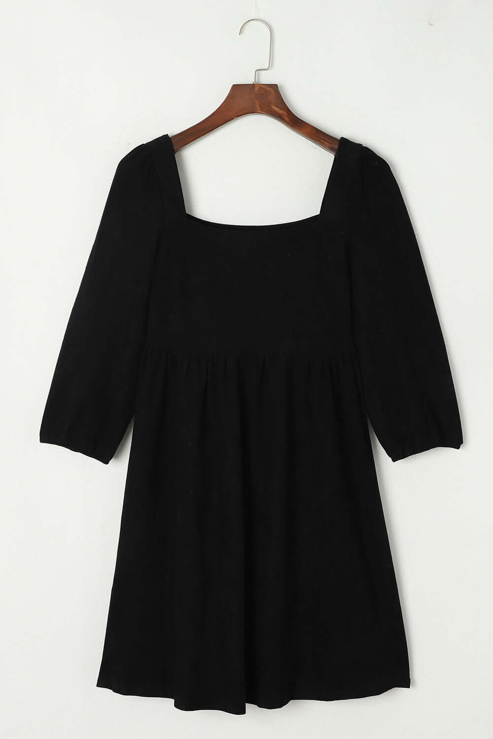 Black Suede Square Neck Puff Sleeve Dress - Dixie Hike & Style