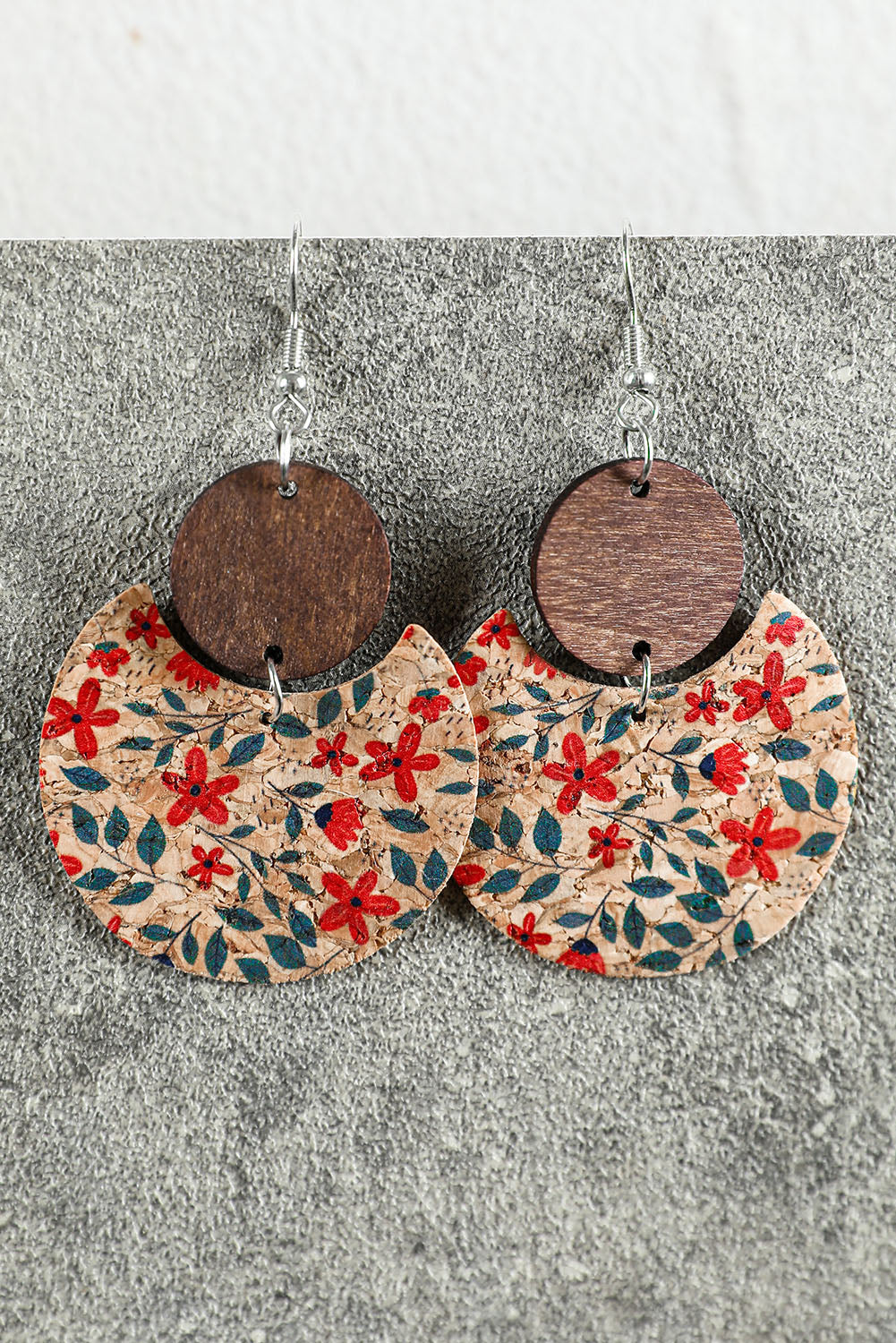 Multicolor Vintage Floral Print Geometric Wood Earrings - Dixie Hike & Style