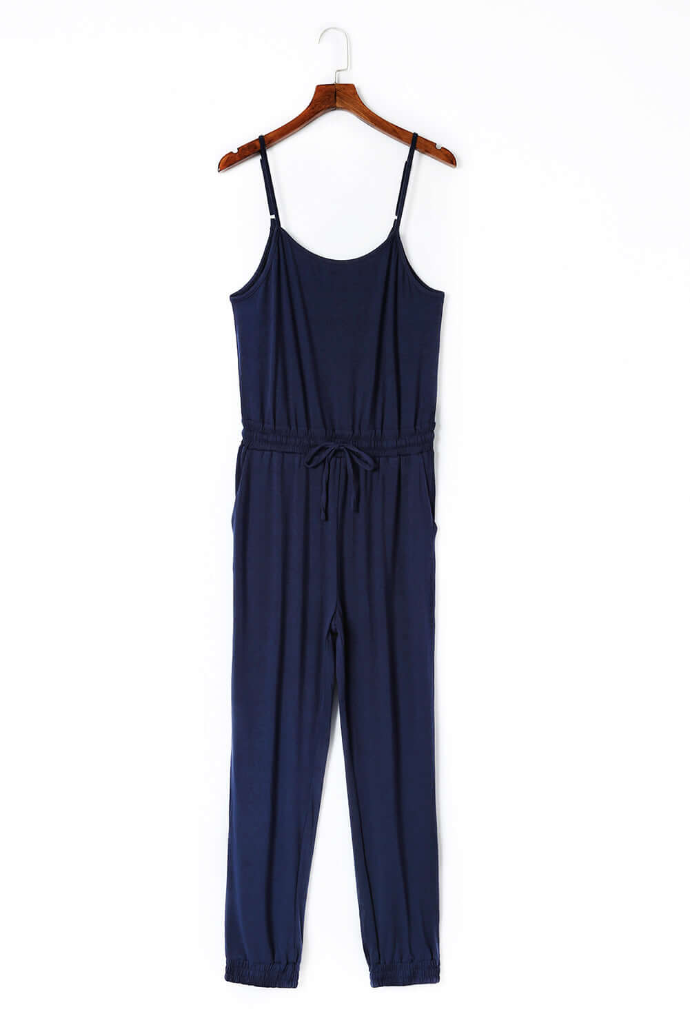 Blue Drawstring Waist Spaghetti Straps Jumpsuit - Dixie Hike & Style