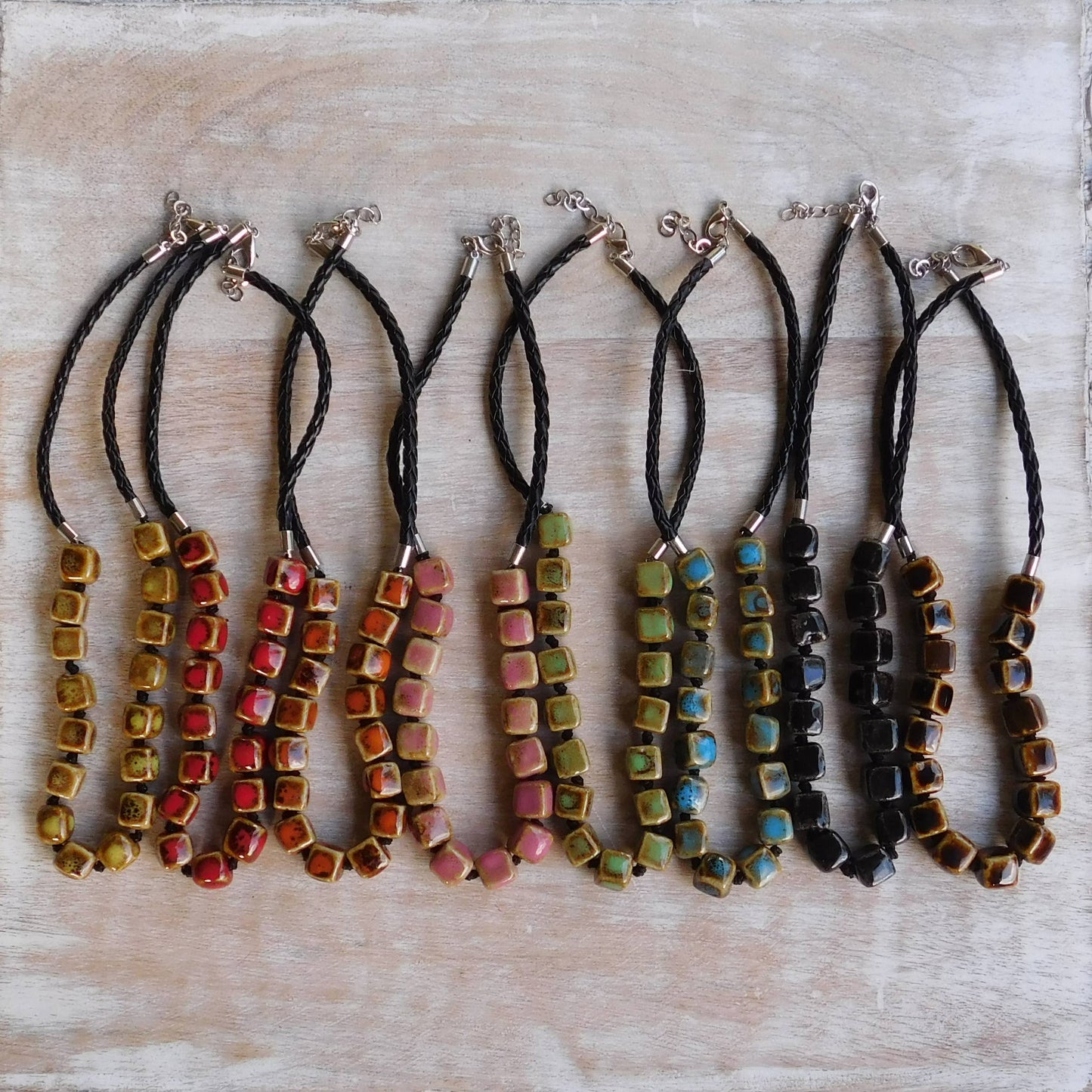 Clay Bead Short Necklace Square Beads