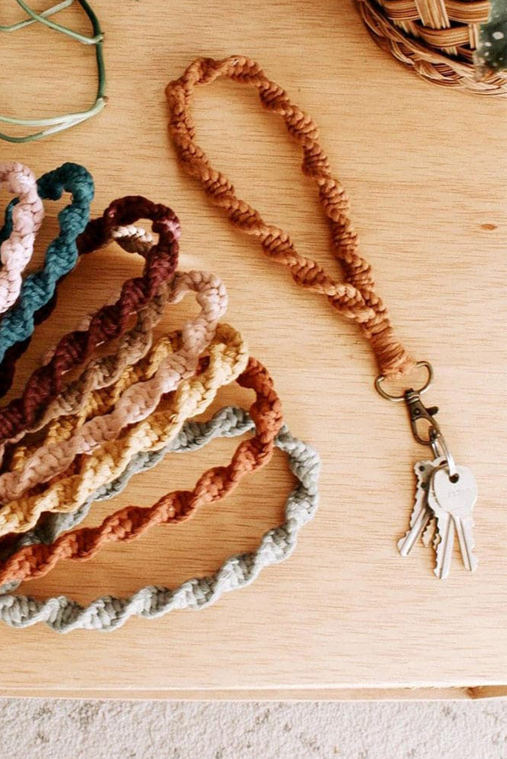 Khaki Twist Braided Wristlet Keychain - Dixie Hike & Style