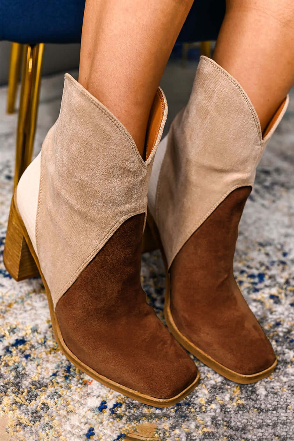 Chestnut Colorblock Suede Heeled Ankle Booties - Dixie Hike & Style