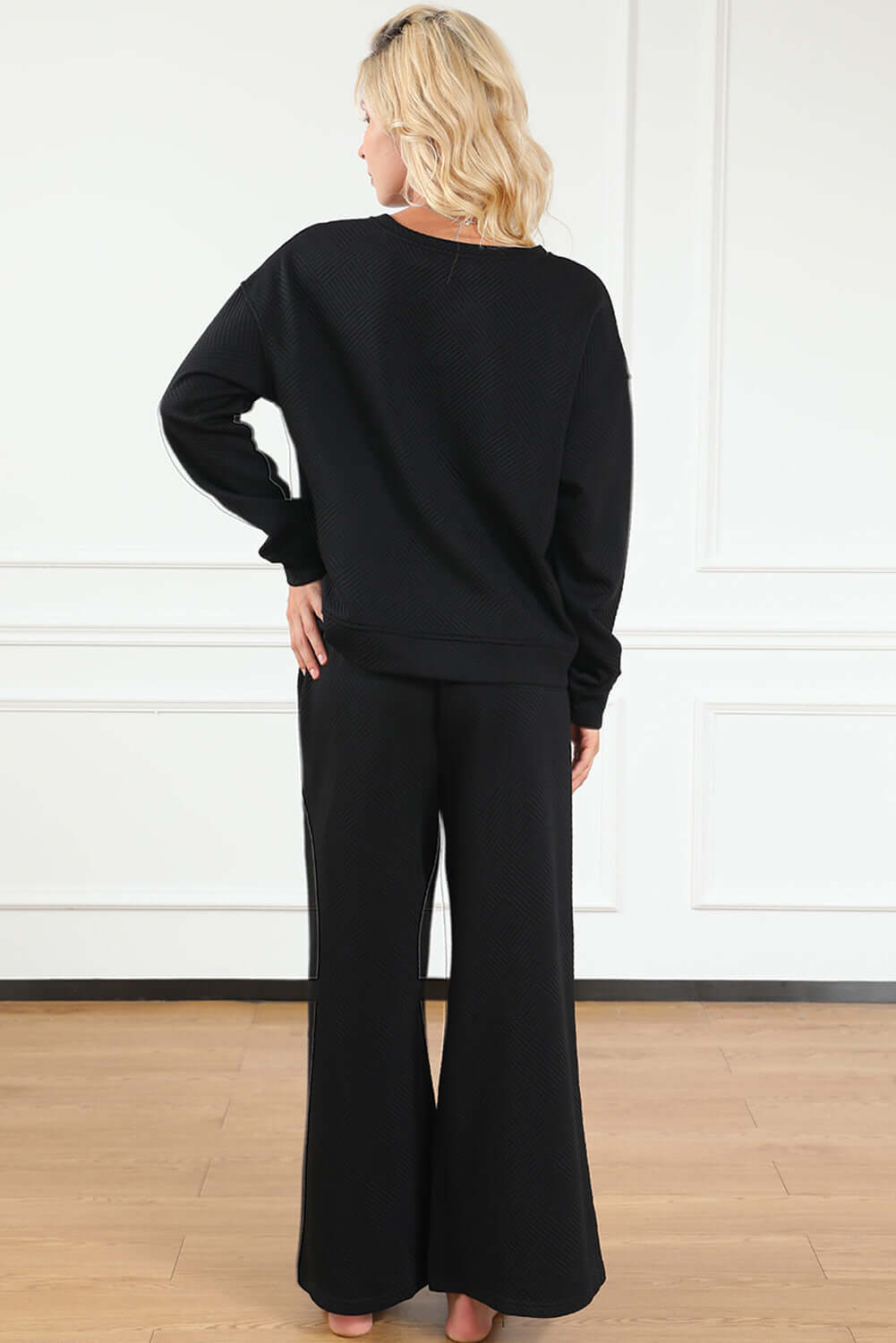 Black Ultra Loose Textured 2pcs Slouchy Outfit - Dixie Hike & Style