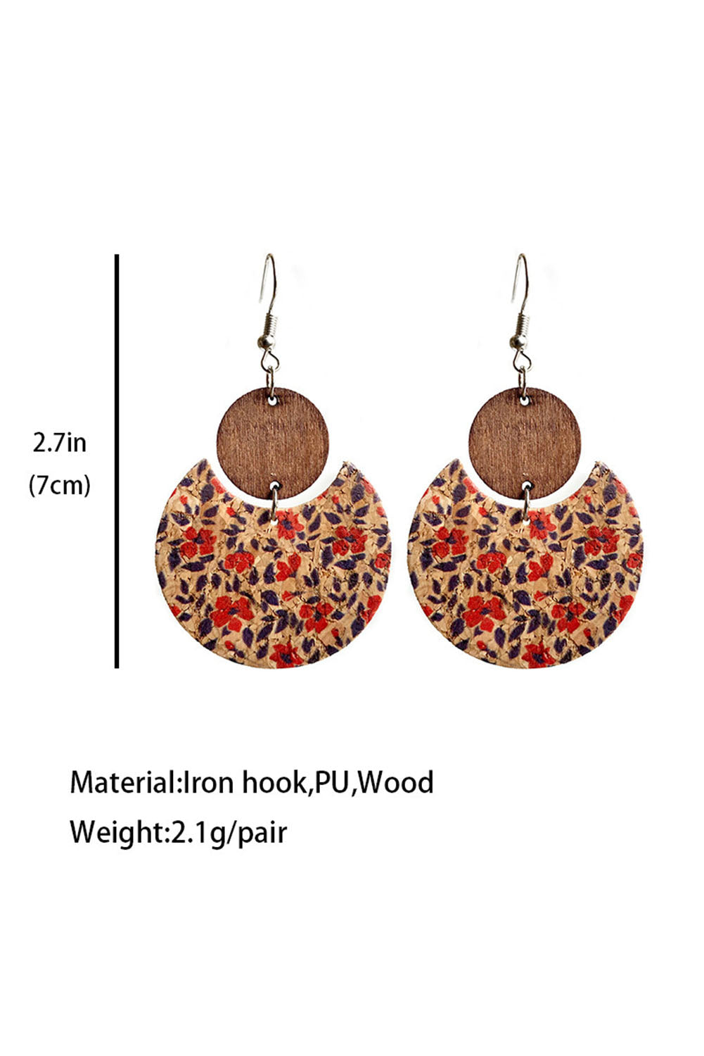 Multicolor Vintage Floral Print Geometric Wood Earrings - Dixie Hike & Style