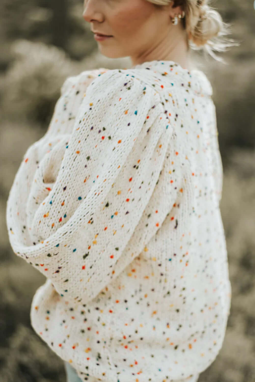 Beige Colorful Dots Cable Knit Crew Neck Sweater - Dixie Hike & Style