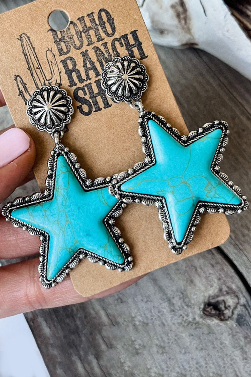 Green Star Dangle Antique Studded Western Earrings - Dixie Hike & Style