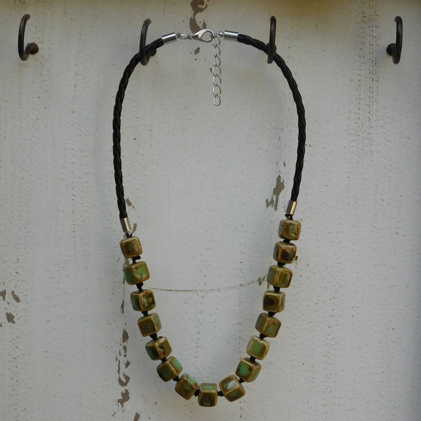 Clay Bead Short Necklace Square Beads