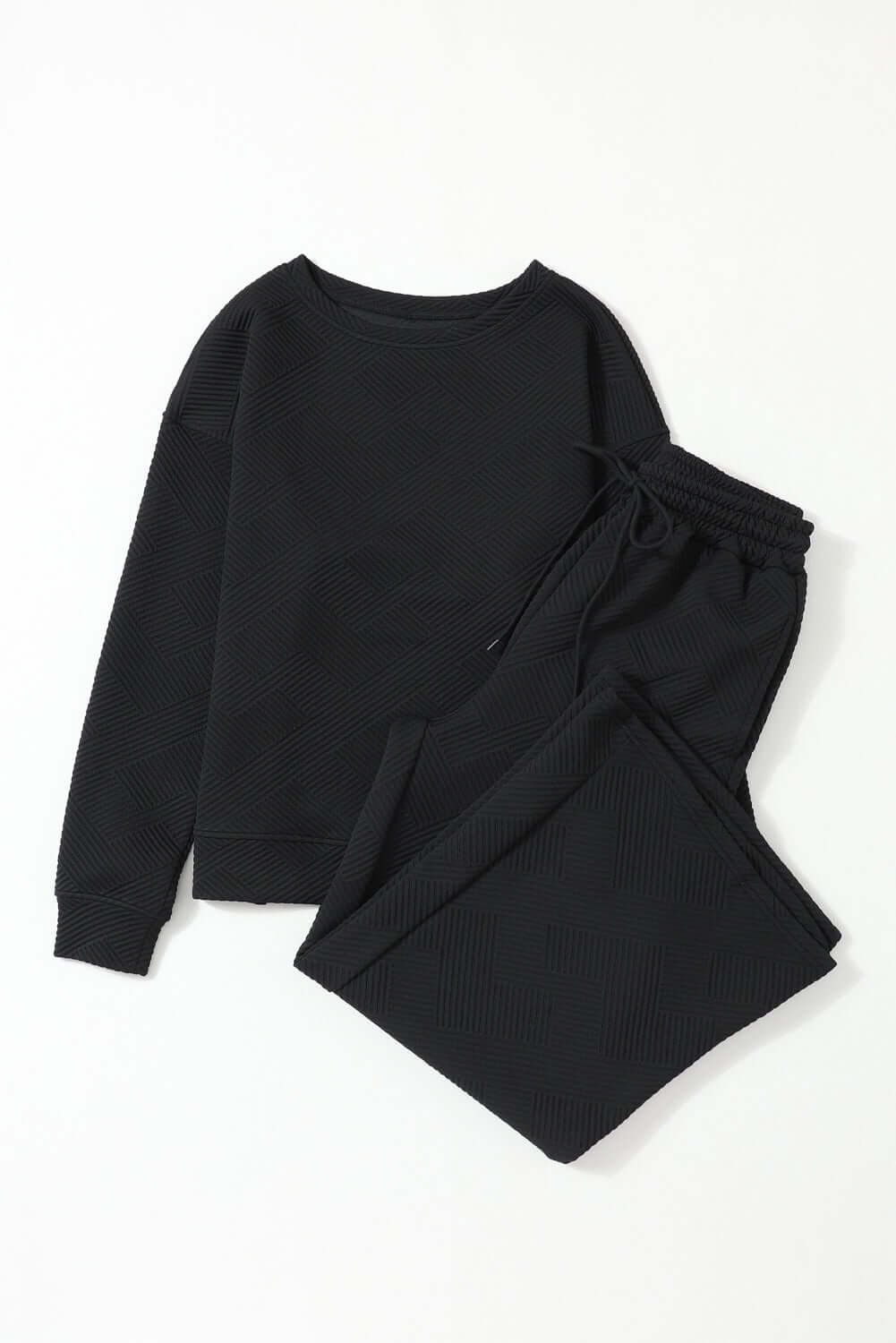Black Ultra Loose Textured 2pcs Slouchy Outfit - Dixie Hike & Style