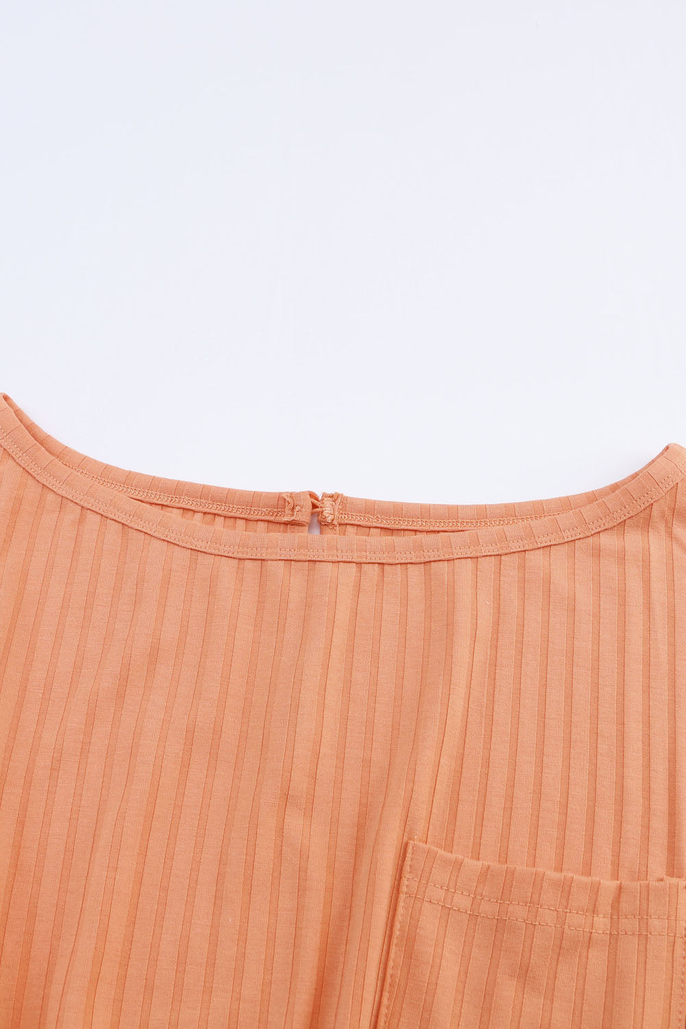Orange Ribbed Drawstring Waist Long Sleeve Romper - Dixie Hike & Style