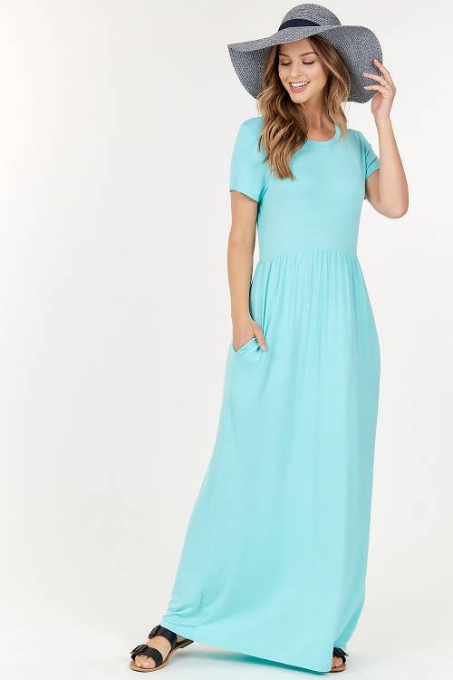 Short Sleeve Maxi Dress W Empire Waist