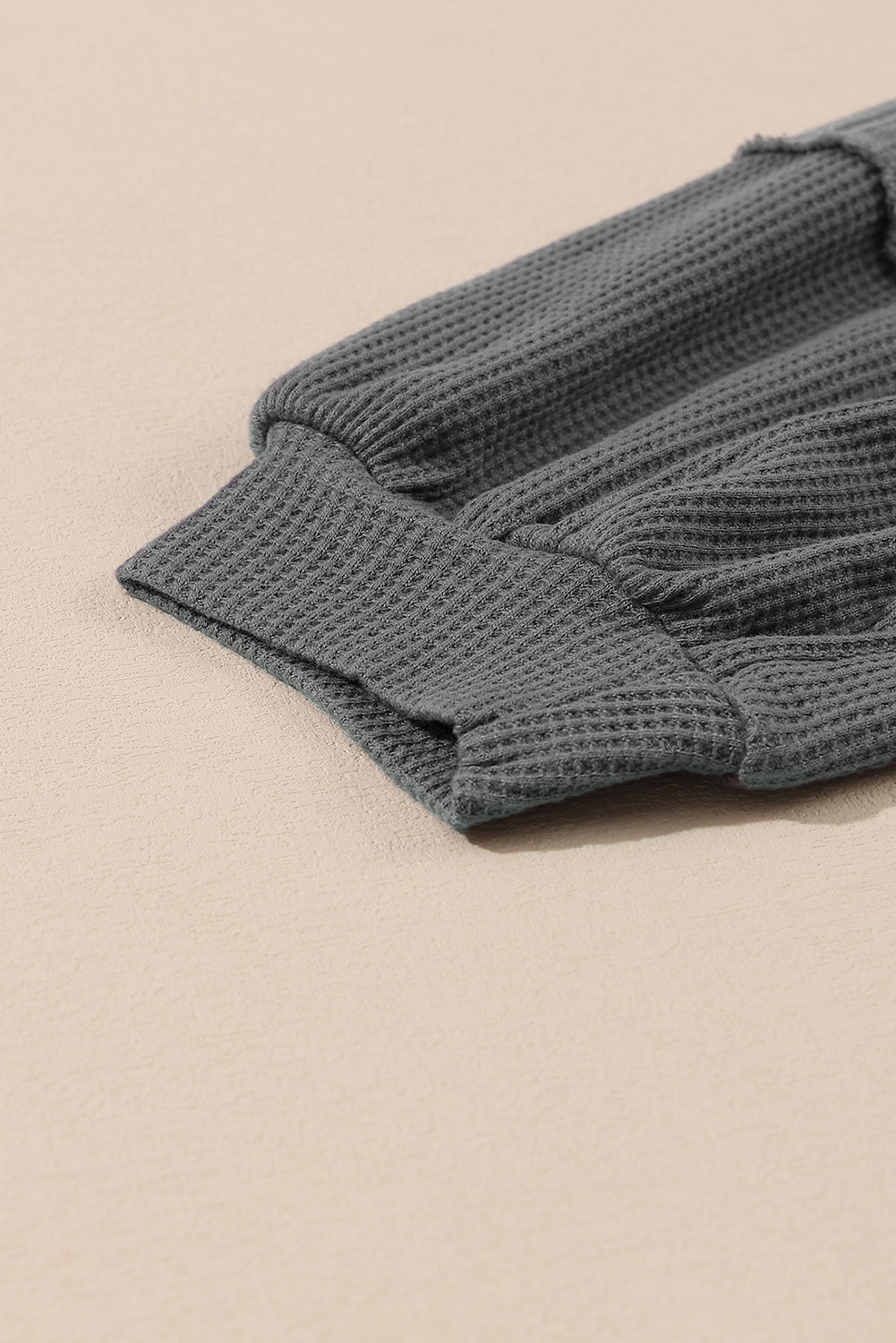 Gray Exposed Seam Patchwork Bubble Sleeve Waffle Knit Top - Dixie Hike & Style