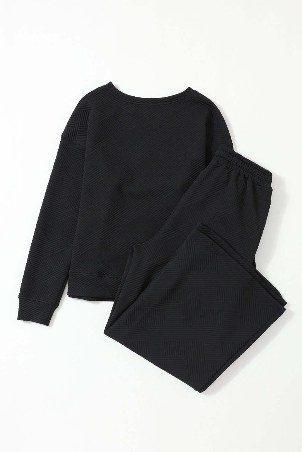 Black Ultra Loose Textured 2pcs Slouchy Outfit - Dixie Hike & Style