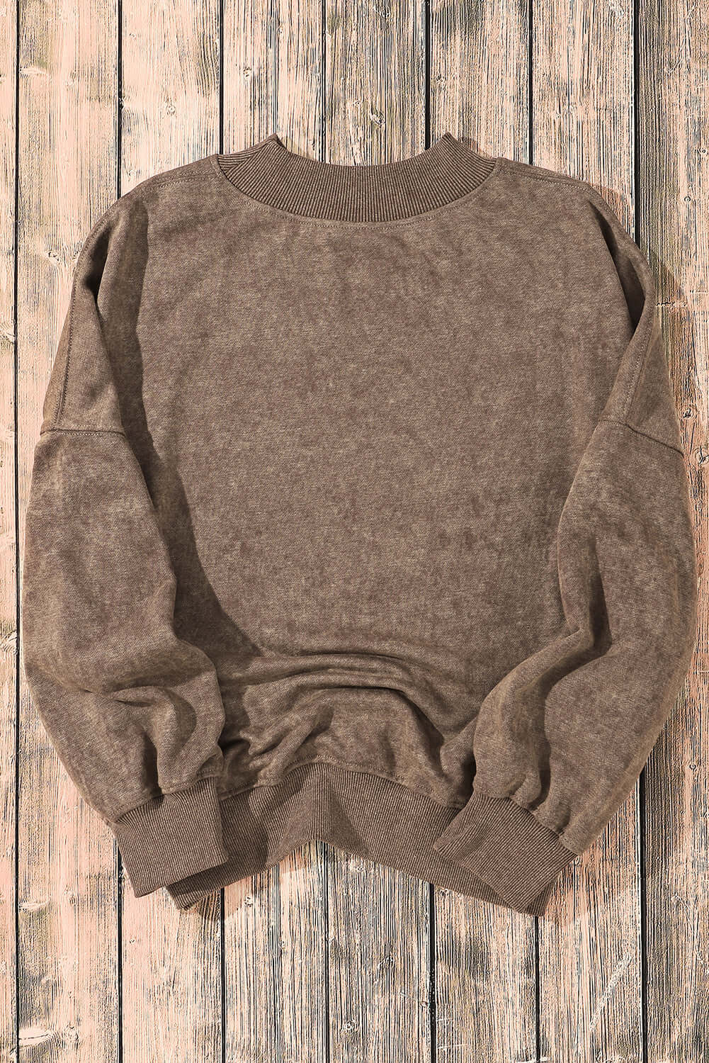 Brown Drop Shoulder Crew Neck Pullover Sweatshirt - Dixie Hike & Style