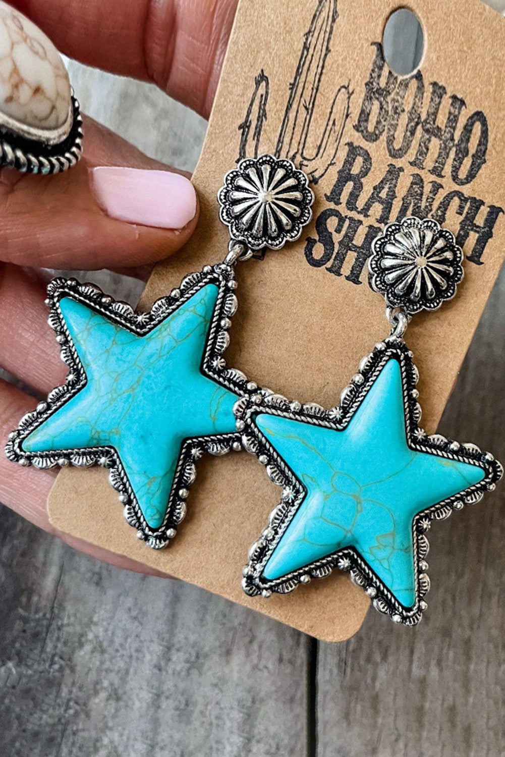 Green Star Dangle Antique Studded Western Earrings - Dixie Hike & Style