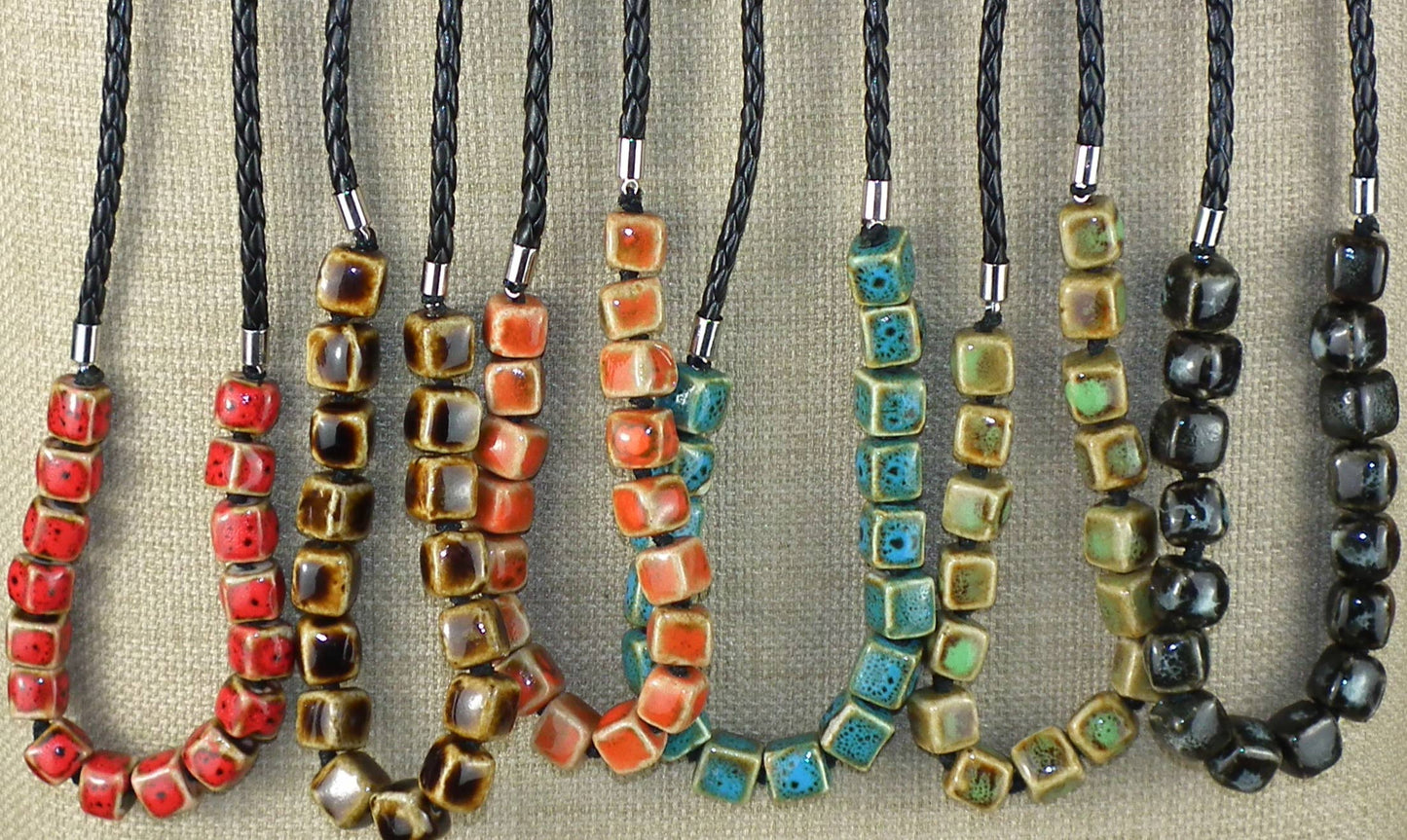 Clay Bead Short Necklace Square Beads