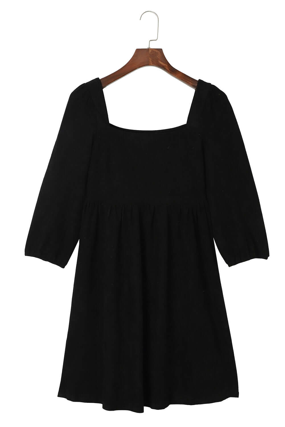Black Suede Square Neck Puff Sleeve Dress - Dixie Hike & Style
