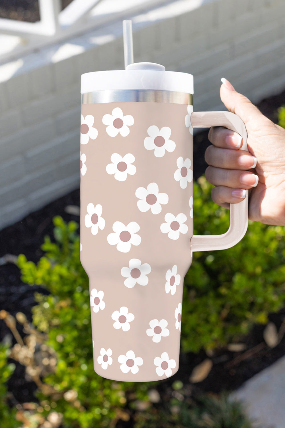 Parchment Floret Print Stainless Tumbler With Lid And Straw - Dixie Hike & Style