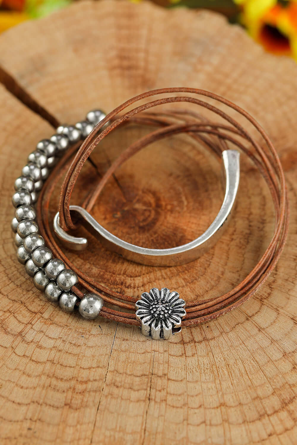 Brown Daisy Beading Alloy Multilayer Bracelet - Dixie Hike & Style