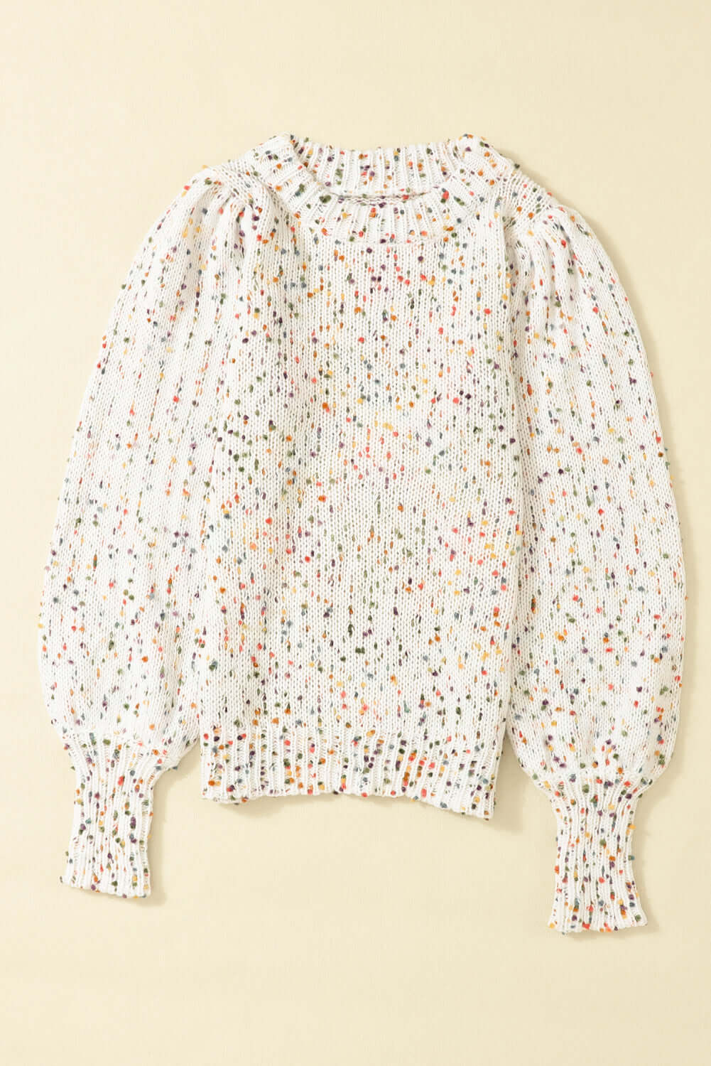 Beige Colorful Dots Cable Knit Crew Neck Sweater - Dixie Hike & Style