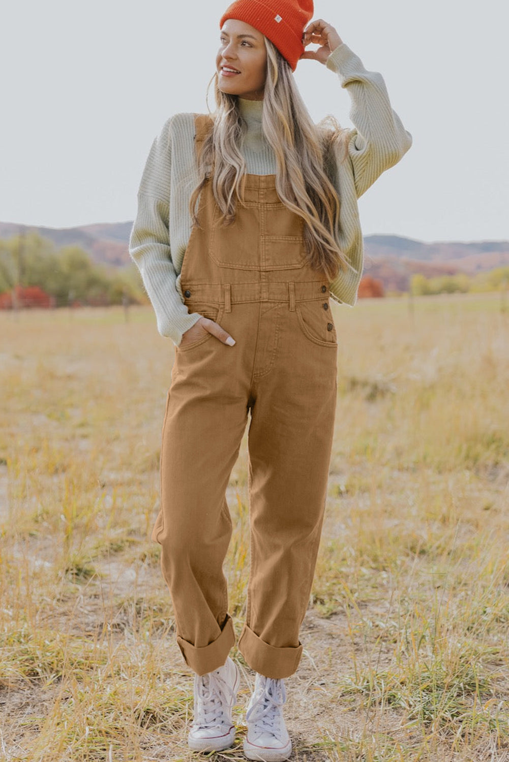 Khaki Vintage Multi Pockets Buckle Strap Cargo Denim Overalls - Dixie Hike & Style