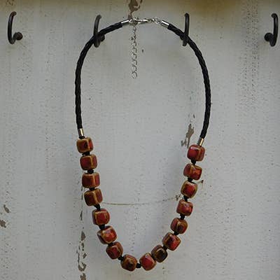 Clay Bead Short Necklace Square Beads