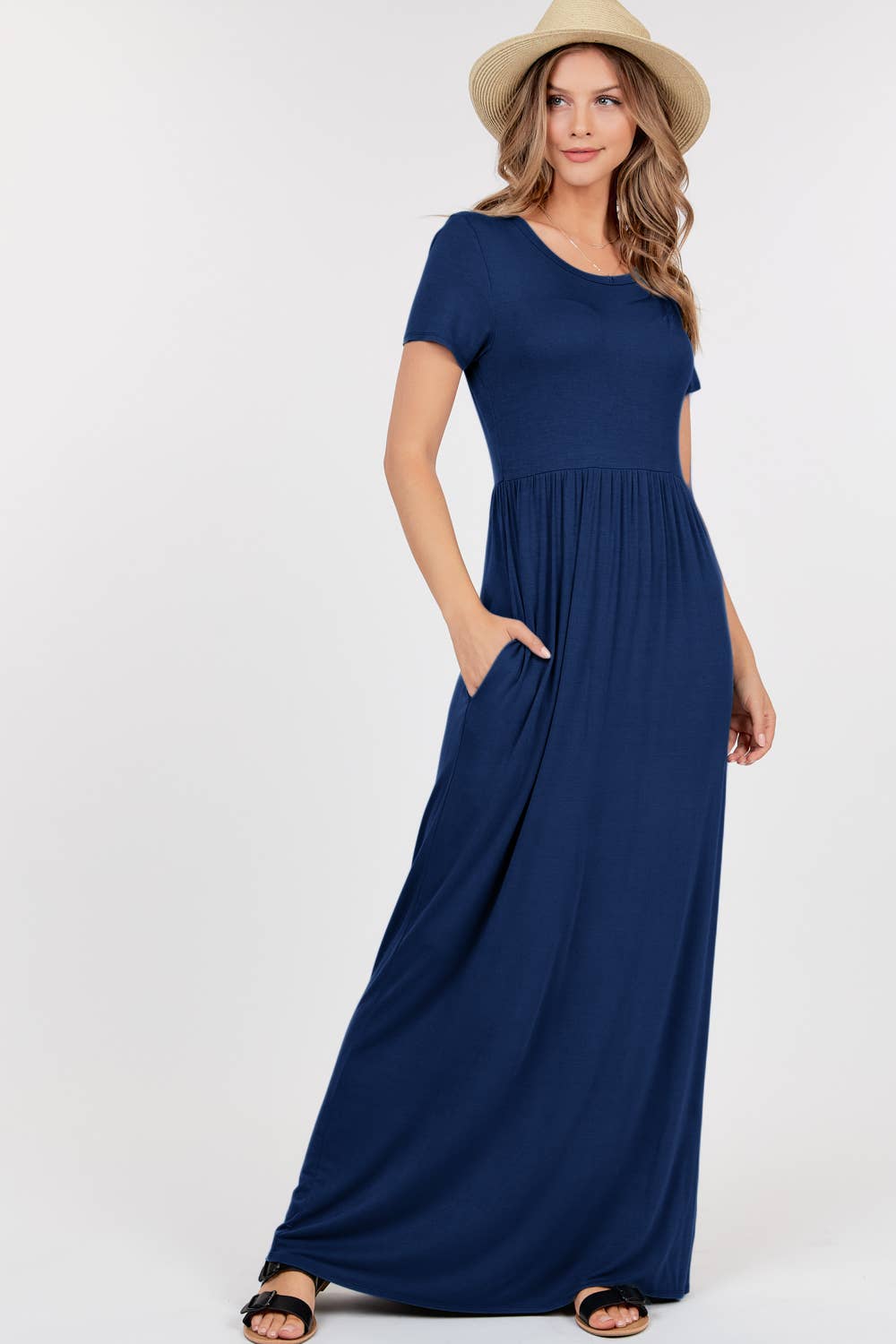 Short Sleeve Maxi Dress W Empire Waist
