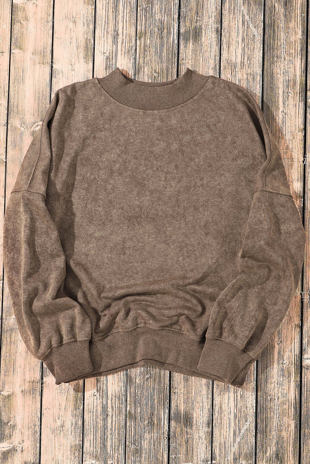 Brown Drop Shoulder Crew Neck Pullover Sweatshirt - Dixie Hike & Style