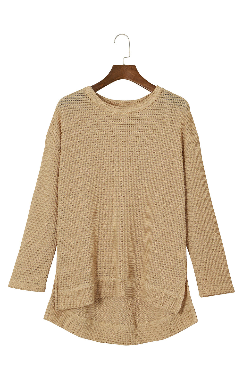 Khaki Waffle Knit High Slits Oversized Top - Dixie Hike & Style