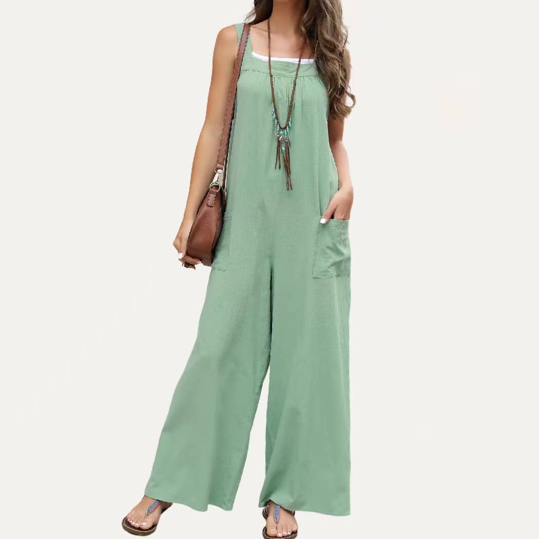Lay Back Trendy Wide-Leg Open-Back Overall Jumpsuit