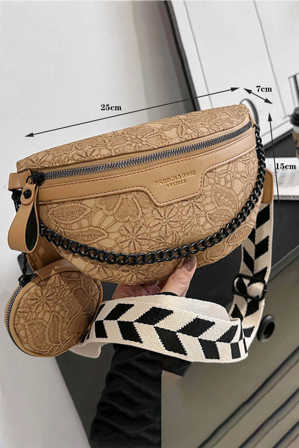 Camel Colorblock Strap Chain Shoulder Bag With Coin Purse - Dixie Hike & Style