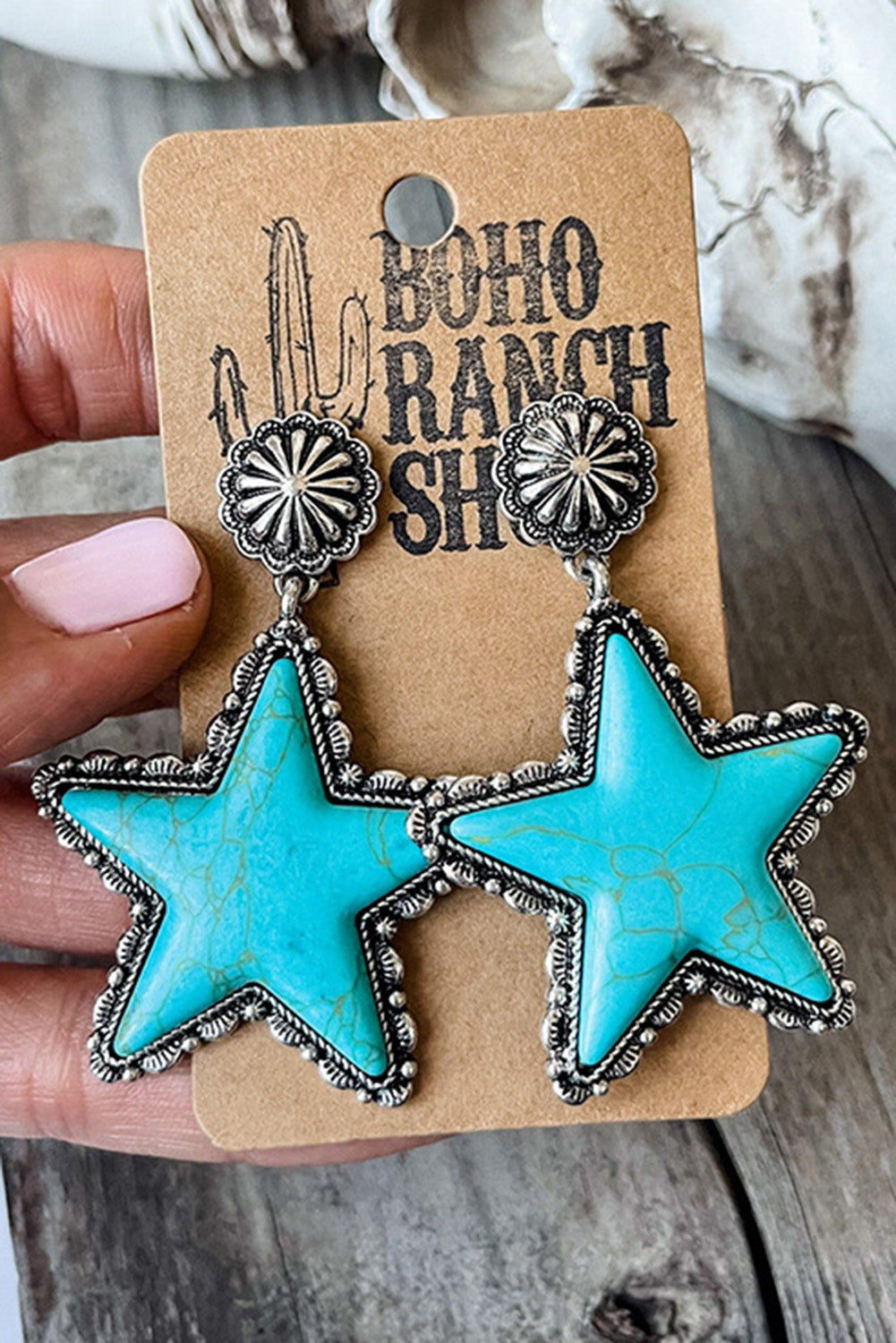 Green Star Dangle Antique Studded Western Earrings - Dixie Hike & Style