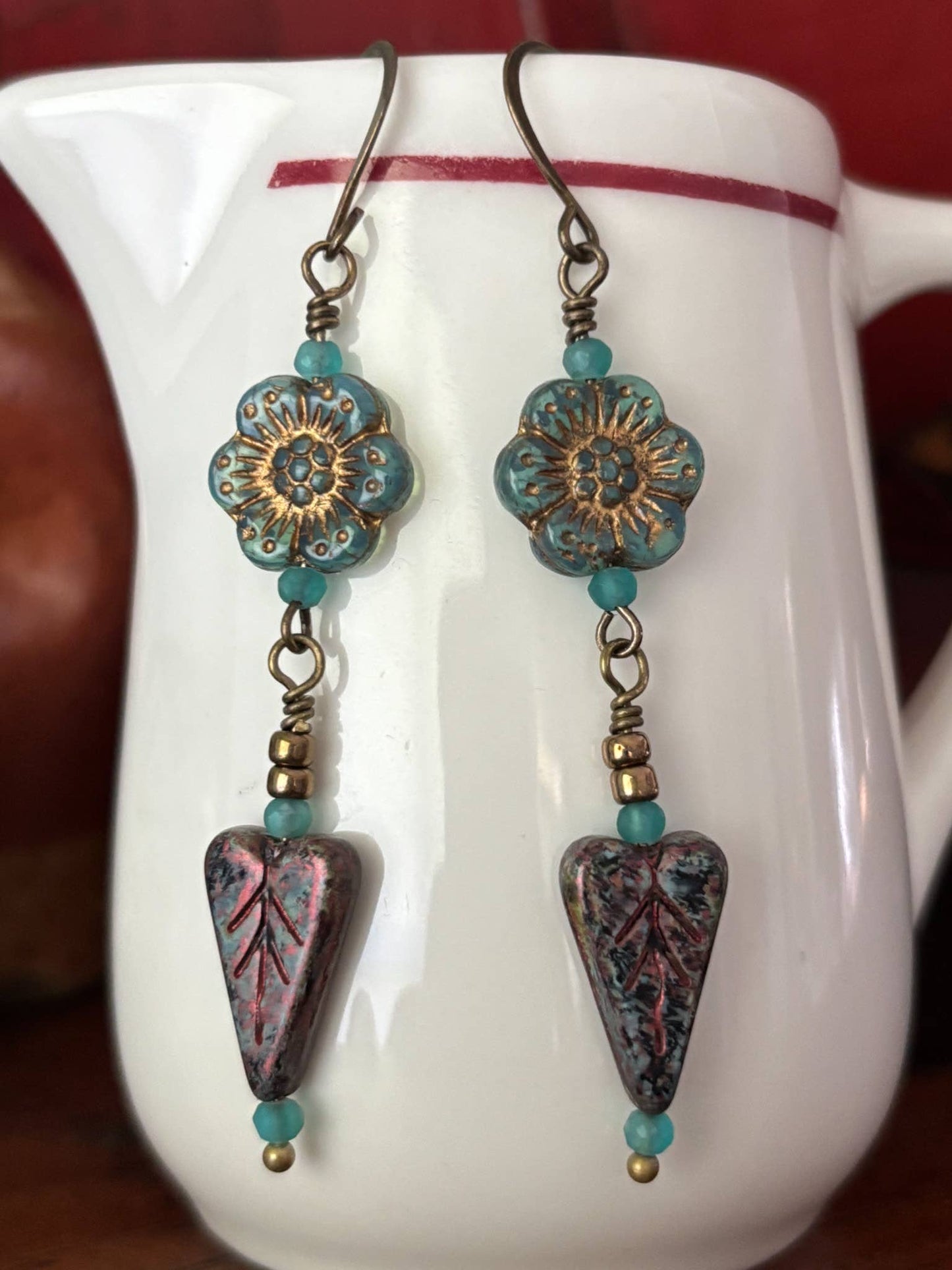 Czech Glass Hearts & Flowers Earring