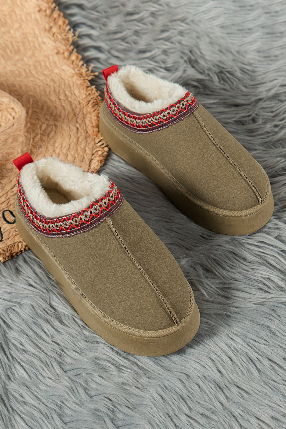 Sage Green Suede Contrast Print Plush Lined Snow Boots - Dixie Hike & Style