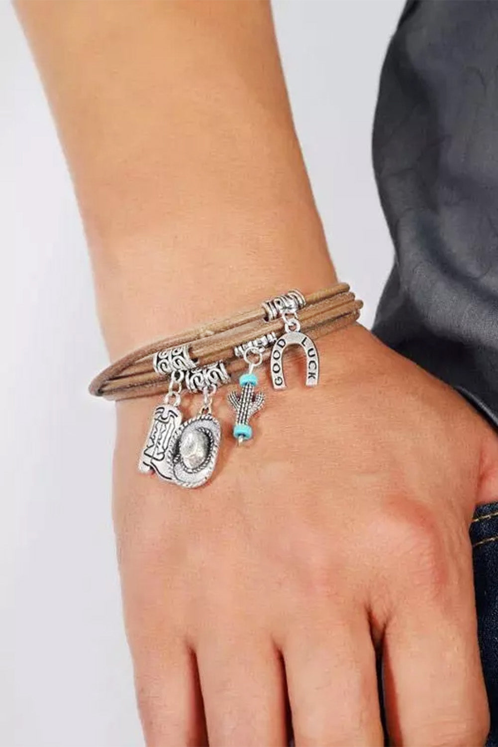 Silver Good Luck Cactus Multi-Layered Bracelet - Dixie Hike & Style