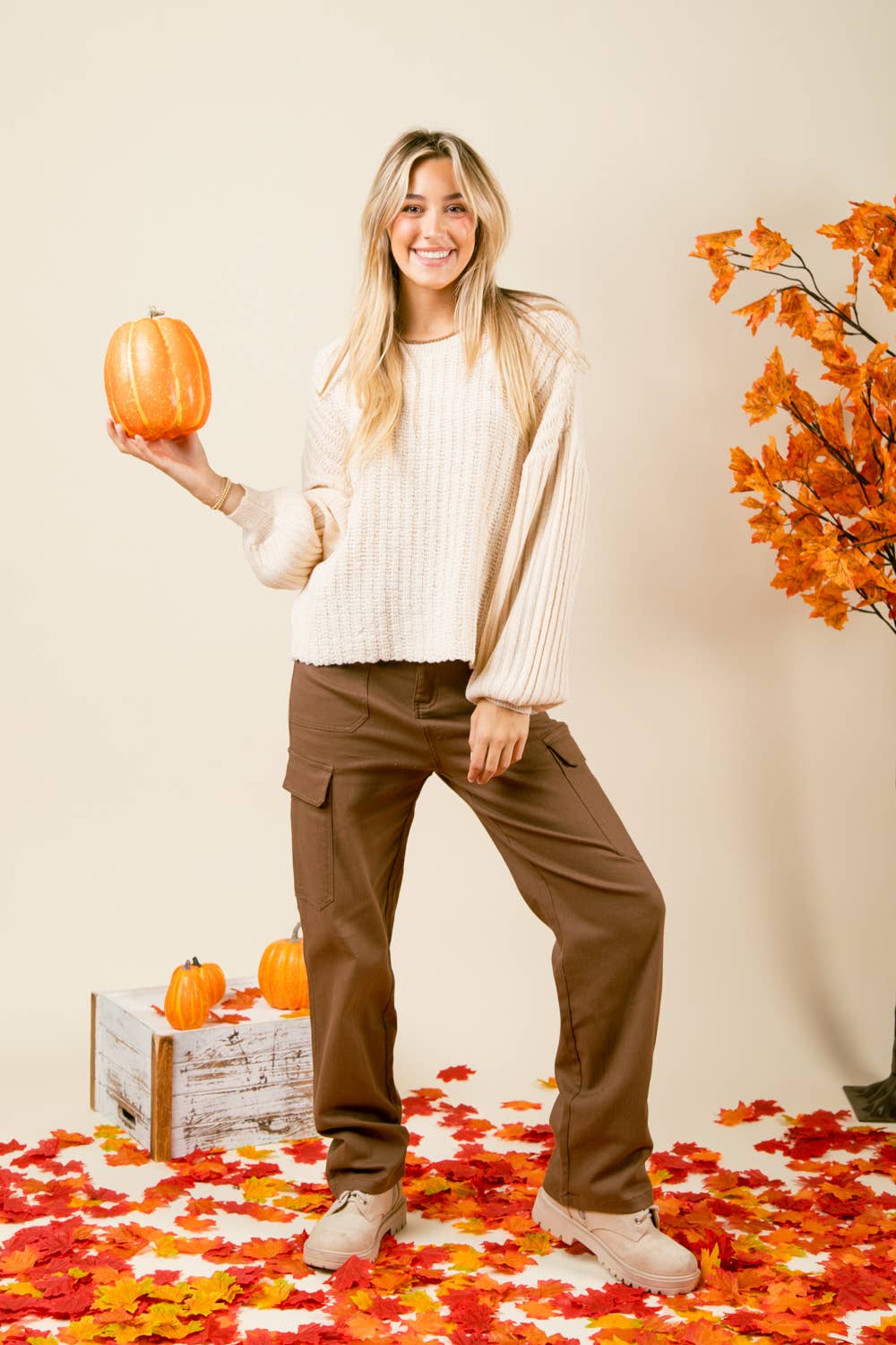 NP70255-Low Waist Casual Cargo Pants