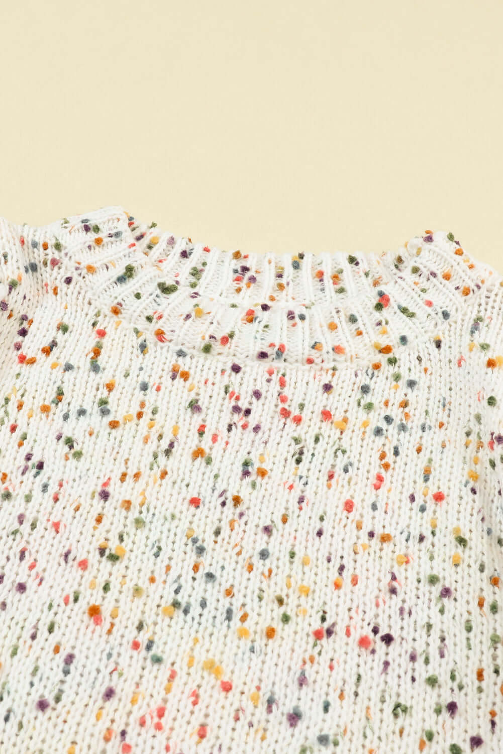 Beige Colorful Dots Cable Knit Crew Neck Sweater - Dixie Hike & Style