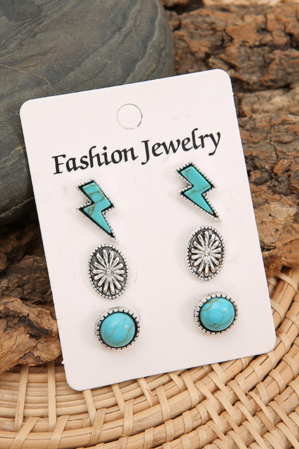 Green Three-piece Turquoise Stud Earrings Set - Dixie Hike & Style