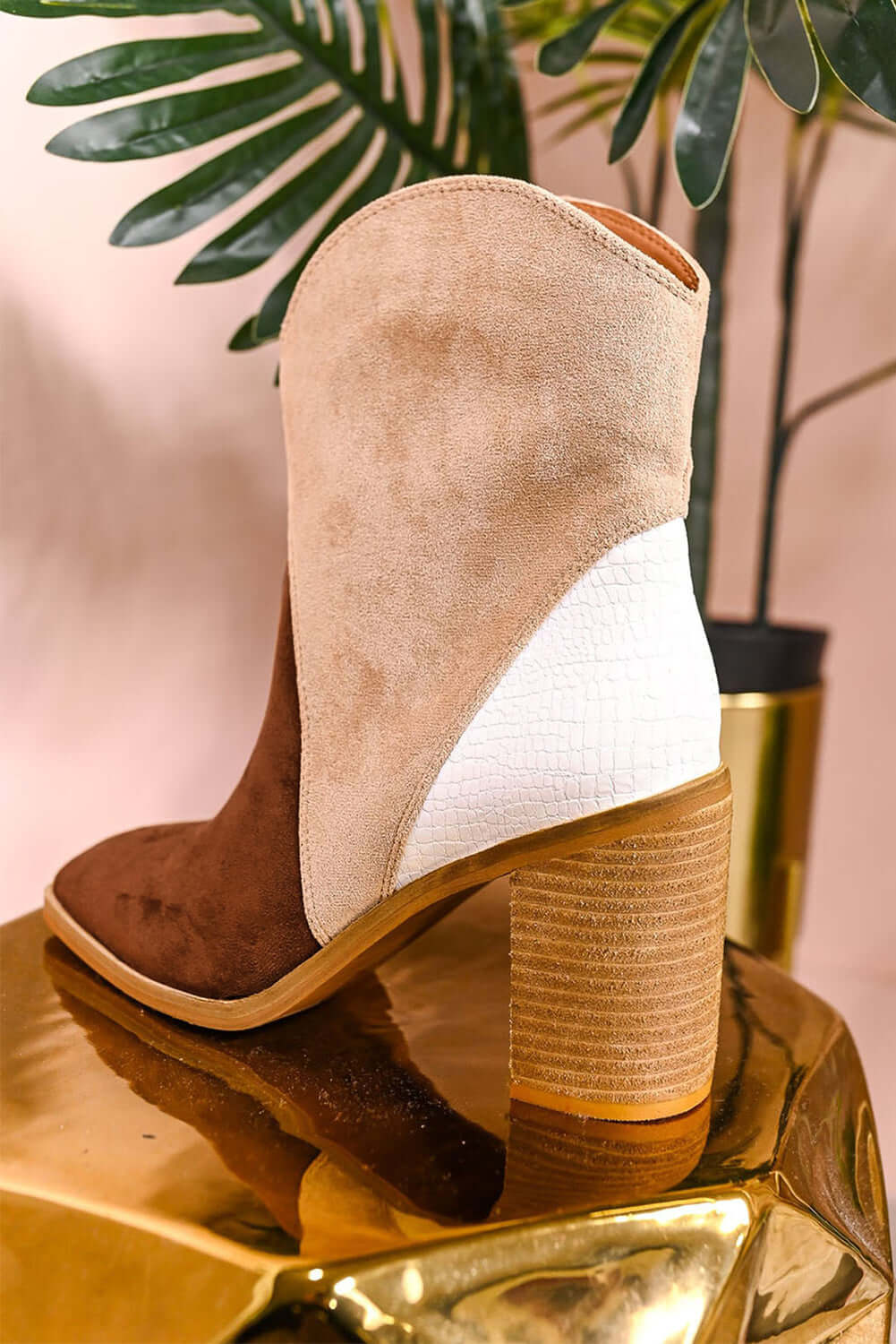 Chestnut Colorblock Suede Heeled Ankle Booties - Dixie Hike & Style