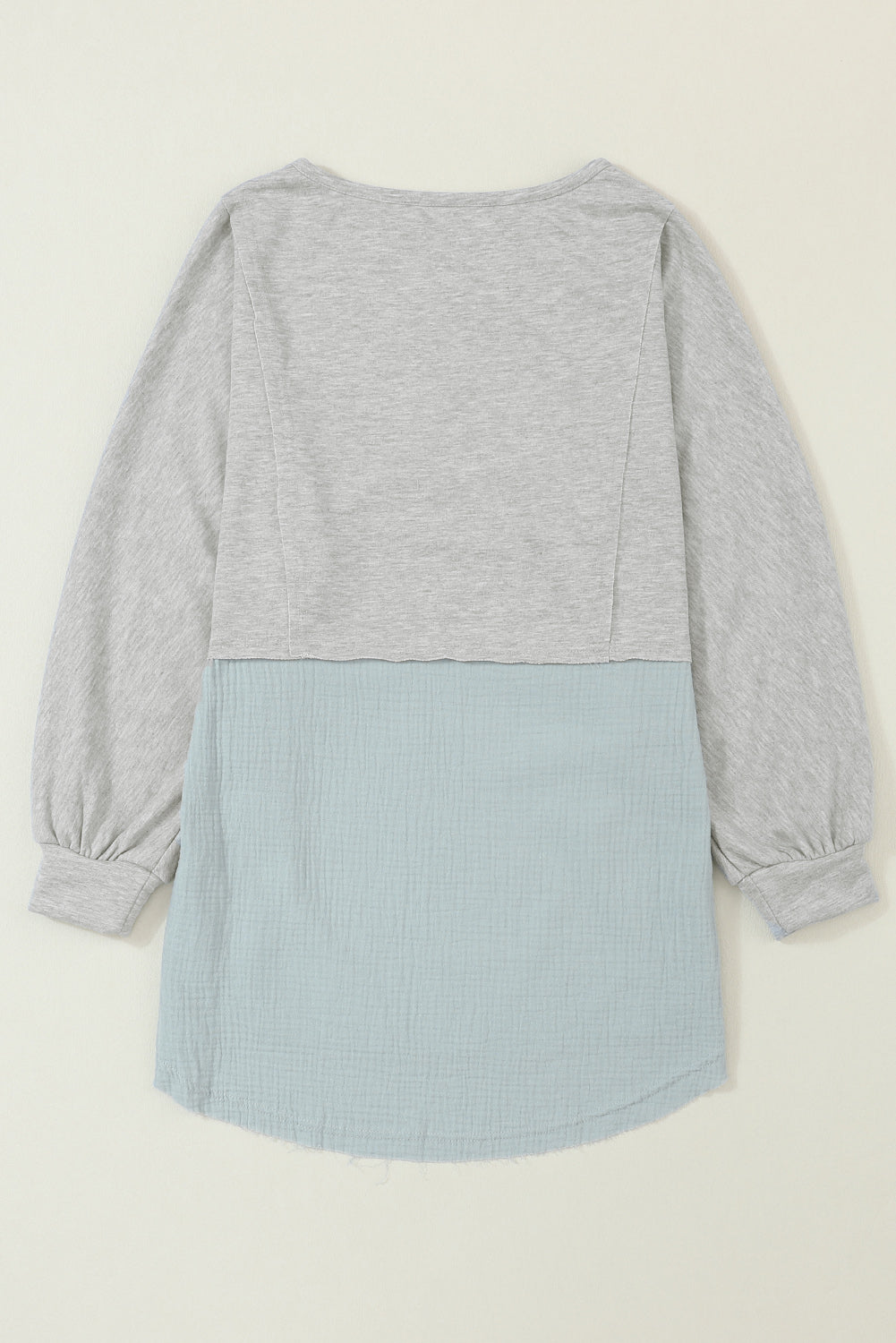 Grey Crinkle Splicing Raw Hem High Low Oversized Blouse - Dixie Hike & Style